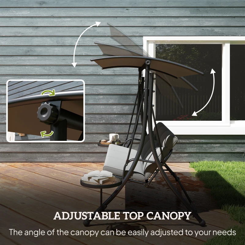 Outsunny Three-Seater Garden Swing, with Adjustable Canopy - Black/Grey