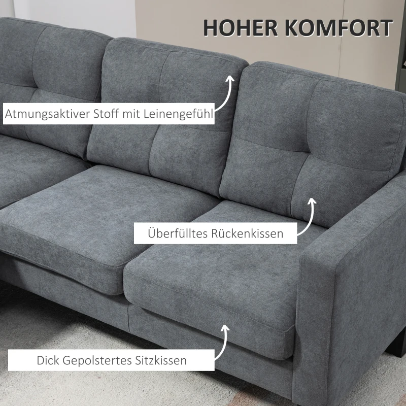HOMCOM Ecksofa in L-Form, beidseitig anbringbare Chaiselongue, Polstersofa, Dunkelgrau(m-4)