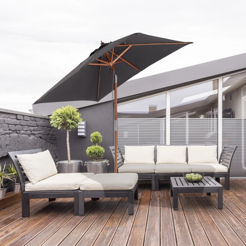 Outsunny Sombrilla de Jardín Rectangular 200x150x235 cm Inclinable con Anti-UV y Poste de Madera para Terraza Patio Gris Oscuro