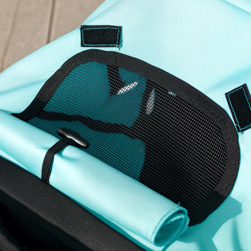 PawHut Hondenbuggy voor Kleine Honden en Katten - Met Opbergmand, Één-Klik Opvouwbaar Ontwerp, Turquoise(m-9)
