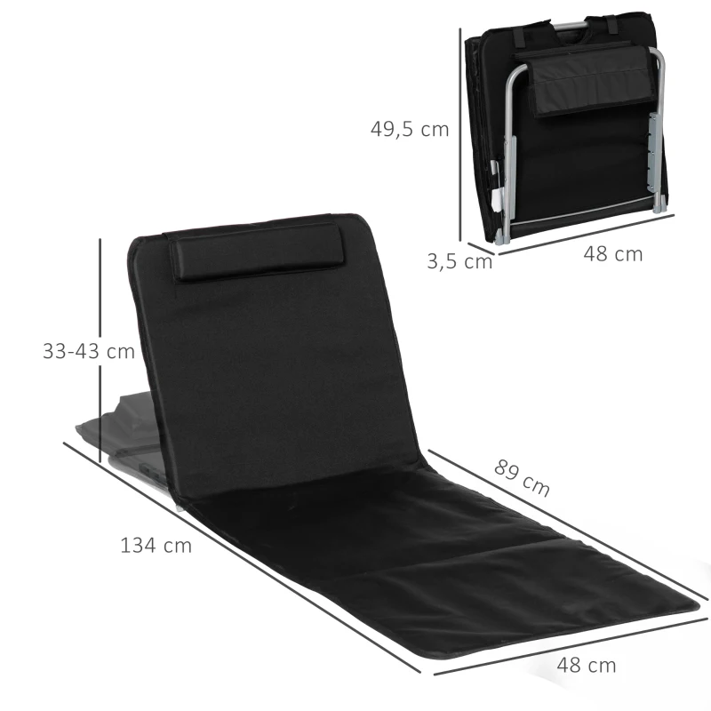 Outsunny Conjunto de 2 Esterillas con Respaldo Reclinable en 5 Niveles Reposacabezas y Bolsa de Transporte 134x48x33-43 cm Negro
