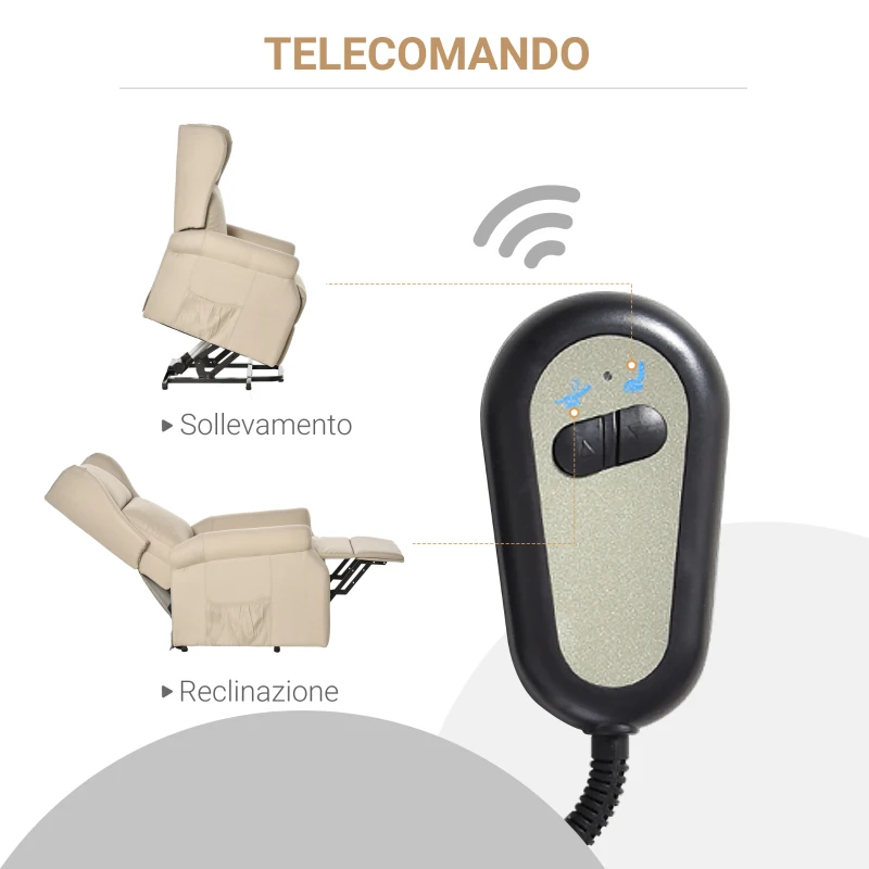 HOMCOM Poltrona Elettrica Alzapersona Reclinabile 135°, Portata 200KG, Poltrona Relax Elettrica in Tessuto Effetto Lino con Telecomando, Poggiapiedi e 1 Tasca Laterale per Soggiorno, Bianco Crema