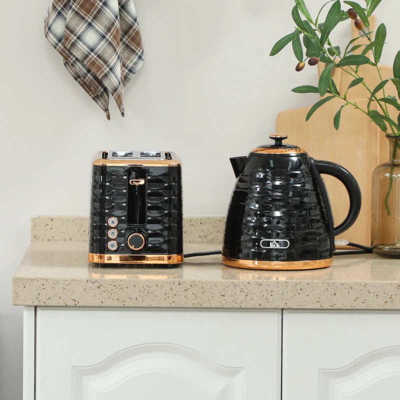 HOMCOM 3000W 1.7L Rapid Boil Kettle & 2 Slice Toaster, Kettle and Toaster Set with 7 Browning Controls and Crumb Tray, Black