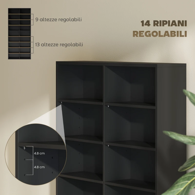 HOMCOM Scaffale Porta CD con 14 Ripiani Regolabili, Capacità di 640 CD/360 DVD, 78.5x24x175 cm, Nero