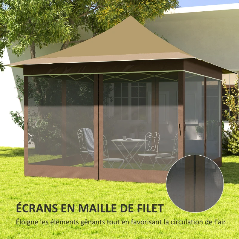 Outsunny Tonnelle de jardin 3,5 x 3,5 m, tente pliante avec 4 moustiquaires, hauteur réglable, sac de transport, beige
