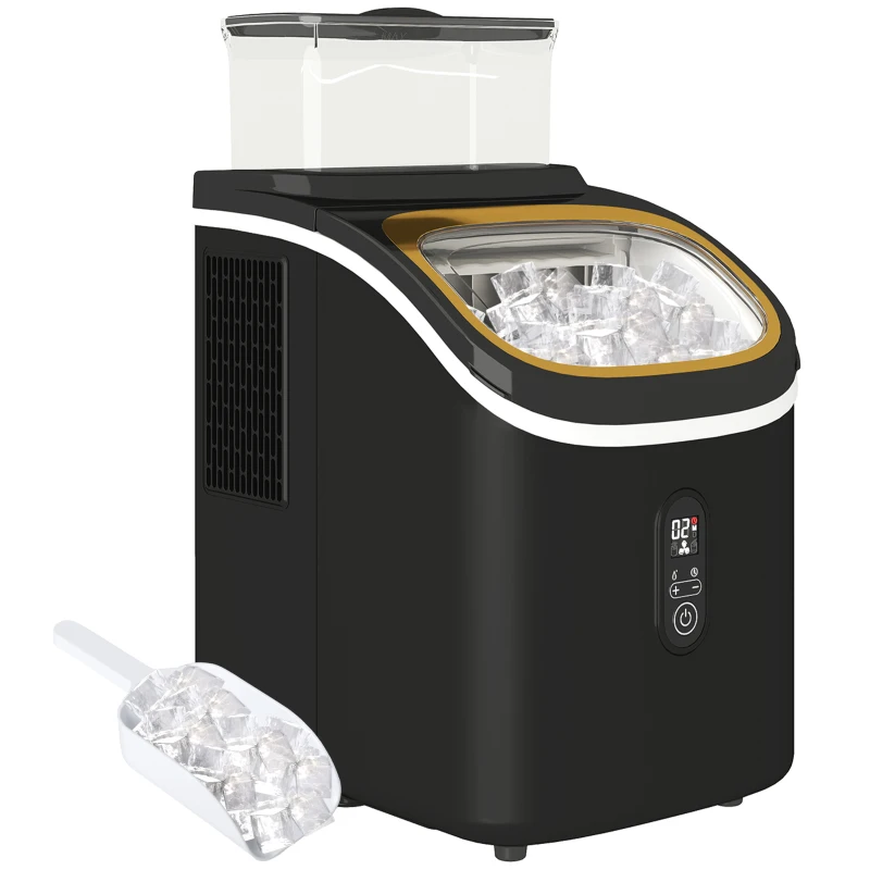 HOMCOM Eiswürfelmaschine, leiser Betrieb, kompaktes Design, mit Eiskorb, Schaufel, Schwarz
