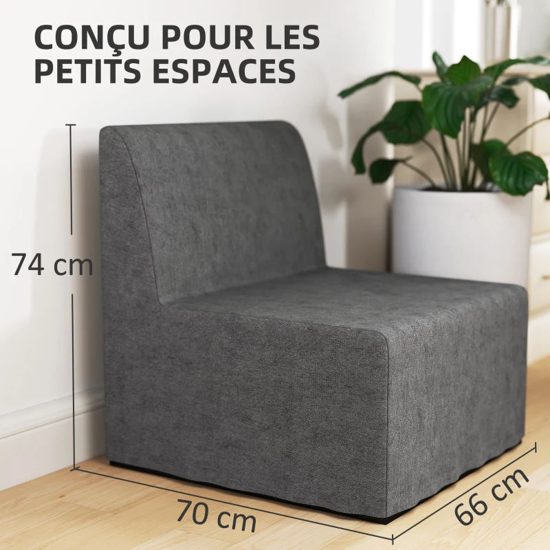 HOMCOM Fauteuil convertible 1 place 2 en 1 pliant avec coussin et housse anti-poussière, pour invités, salon, bureau, gris