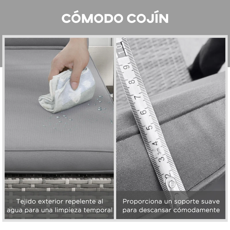 Outsunny Tumbona de Jardín de Ratán con Respaldo Ajustable en 5 Niveles Mesita y Cojín Carga 120 kg Gris