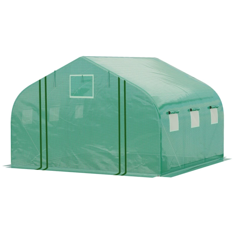 Outsunny Sera Tunel cu Protectie PE si Structura din Otel, Poarta Tip Rulou si 6 Ferestre, 347x300x200 cm, Verde(m-13)