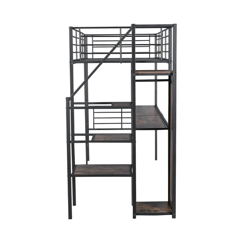 Letto a soppalco 90×200 cm, con scrivania e armadio aperto, senza materasso, Nero