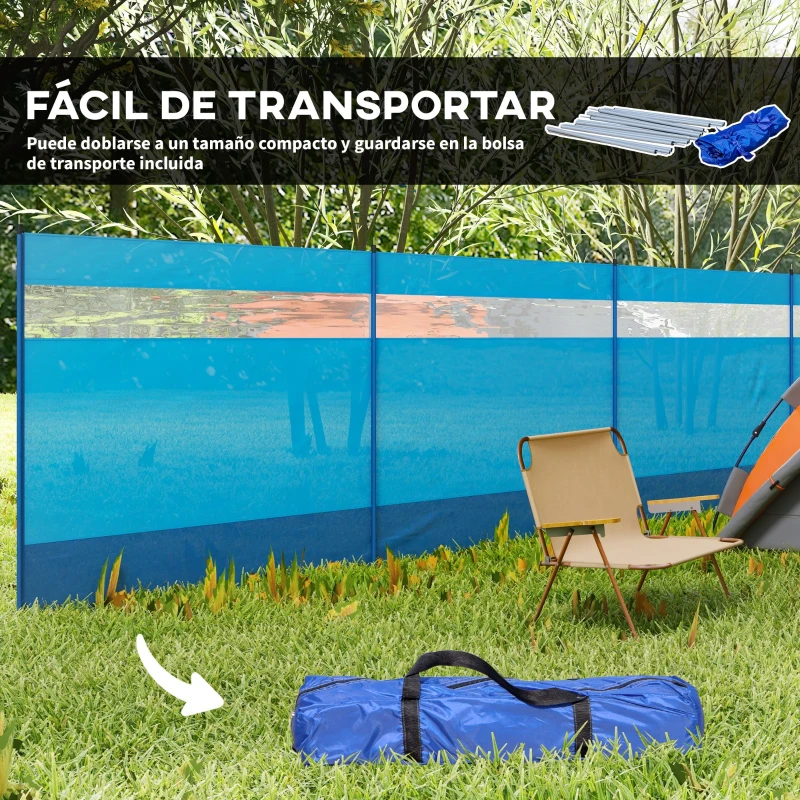 Outsunny Cortavientos para Camping de 725 cm con Panel Transparente Postes de Acero, Estacas y Bolsa de Transporte para Exterior