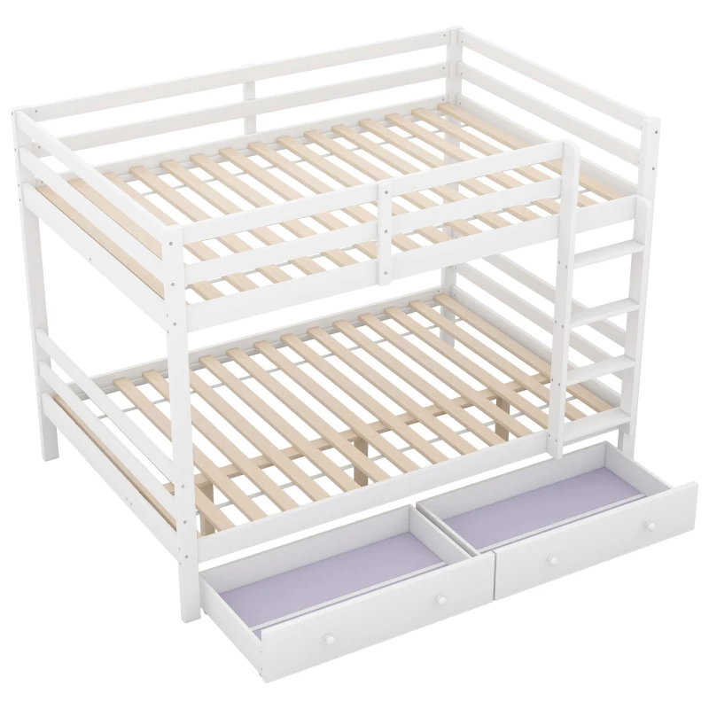 Letto a castello per bambini 6+ anni, 140x200 cm, con 2 cassetti, senza materasso, Bianco