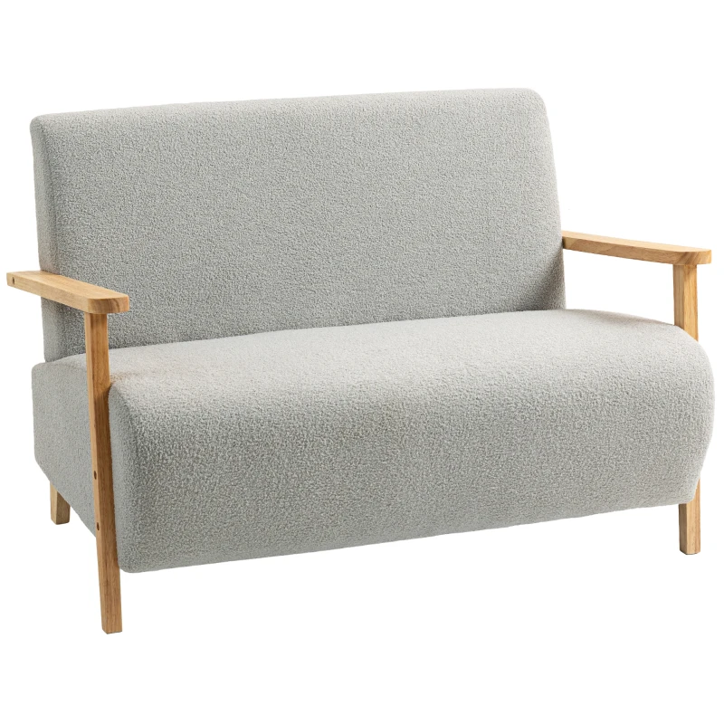 HOMCOM Small Sherpa Fabric 2 Seater Sofa Settee - Light Grey