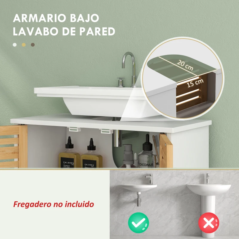 Conjunto de Muebles para Baño con Mueble para Lavabo Columna y Armario Auxiliar Estantes Ajustables Sistema Anti-vuelco