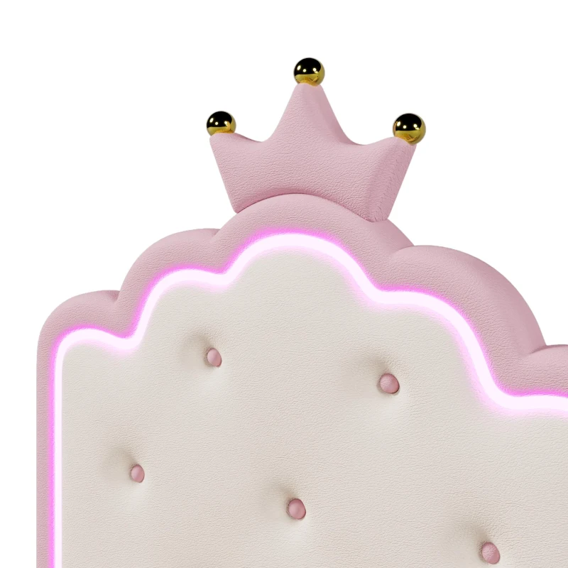 Lit rembourré 90x200 cm avec sommier à lattes, forme de princesse héritière, espace de rangement hydraulique,sans matelas, Rose