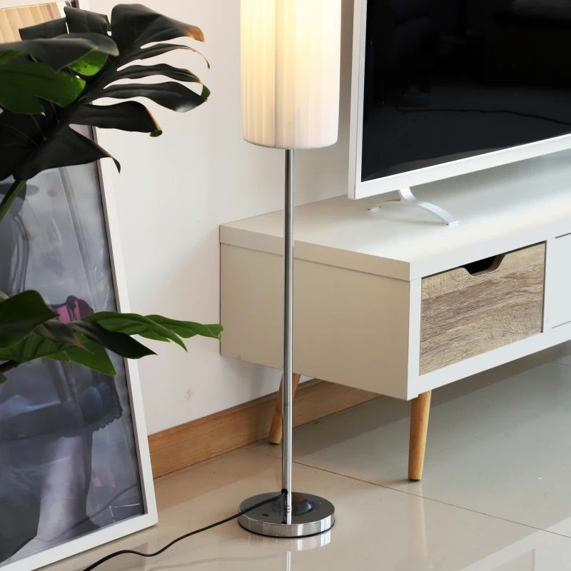 HOMCOM Candeeiro de Pé Moderno com Base de Aço Inoxidável Cor Branca 120cm