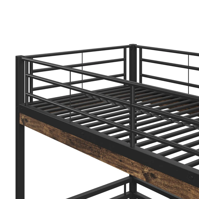 Letto a soppalco 90×200 cm, con scrivania e scaffali, senza materasso, Nero
