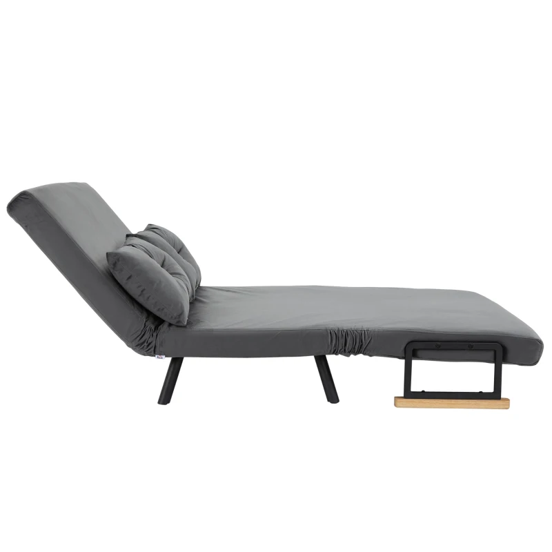 HOMCOM Schlafsofa 2er-Sofa Samtsofa, Schlaffunktion, inkl. 2 Kissen, Samtoptik, Natur + Dunkelgrau + Schwarz