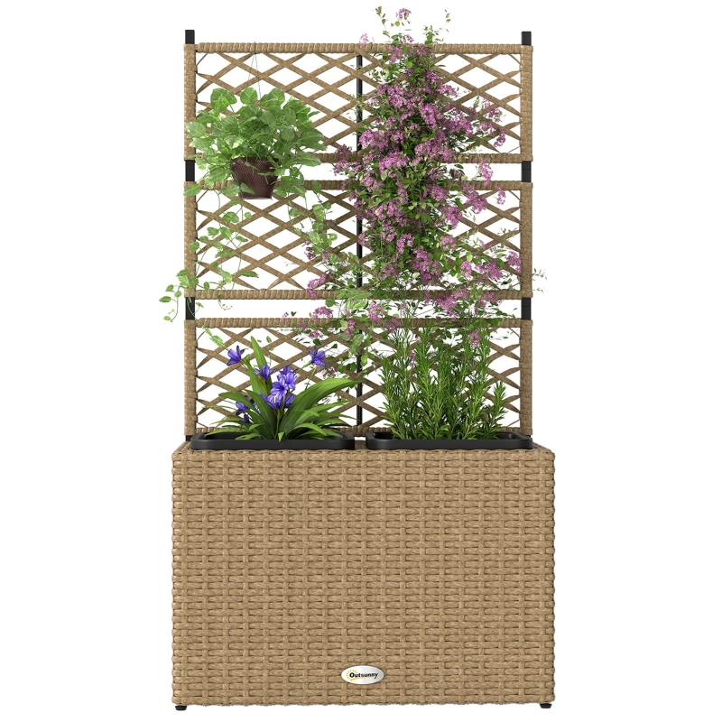 Outsunny Jardinière avec treillis bac à fleurs rectangulaire grande taille panneau d'intimité métal 61 x 23 x 113 cm noir | France