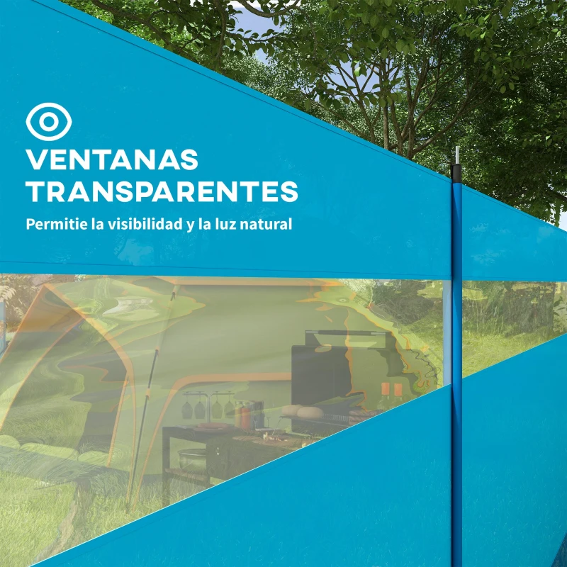 Outsunny Cortavientos para Camping de 725 cm con Panel Transparente Postes de Acero, Estacas y Bolsa de Transporte para Exterior