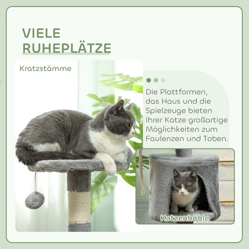 PawHut Arbre à chats multi-équipements griffoirs grattoirs plateformes niche corde jouets 40 x 40 x 114 cm gris