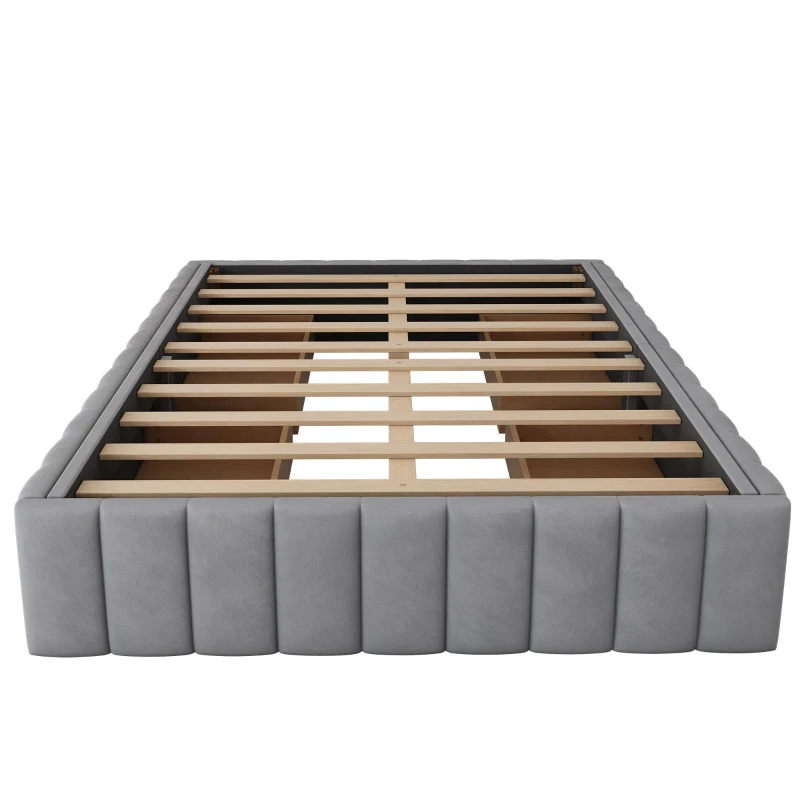 Letto Matrimoniale Moderno con Rete a Doghe, Design Minimalista, senza Testiera e Materasso, 4 Cassetti Contenitori, 218x149x35 cm, Grigio