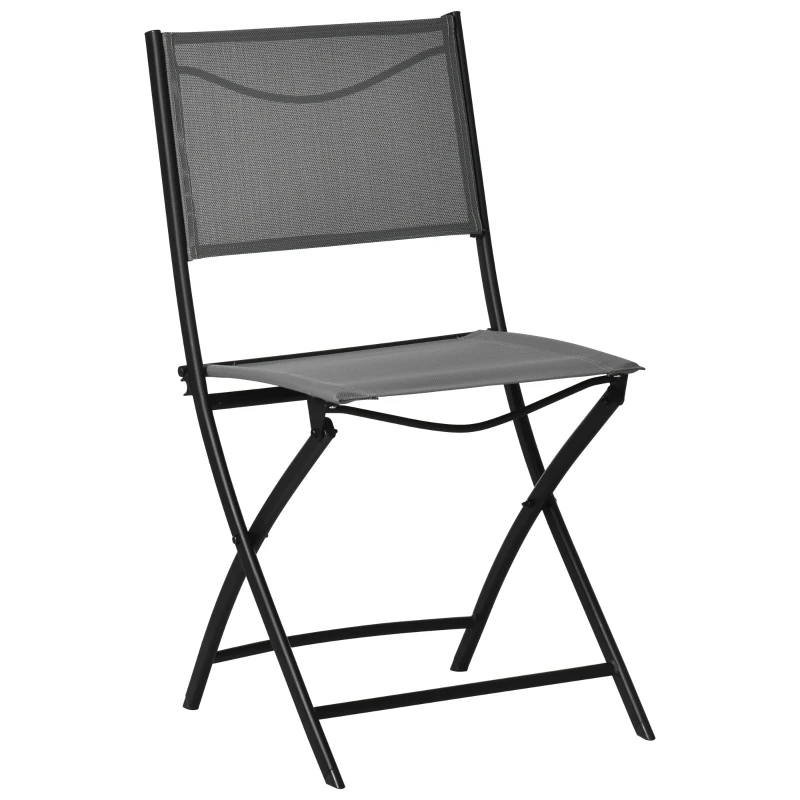 Outsunny Garten-Bistroset für 2 Personen Gartenmöbel Set inkl. 1 Tisch, 2 klappbaren Stühlen, Gartengarnitur Stahl Grau