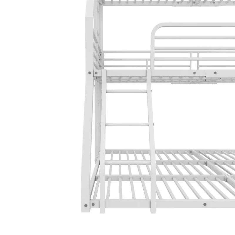 Lit triple superposé 90×200 cm, avec garde-corps et échelle, sans matelas, Blanc