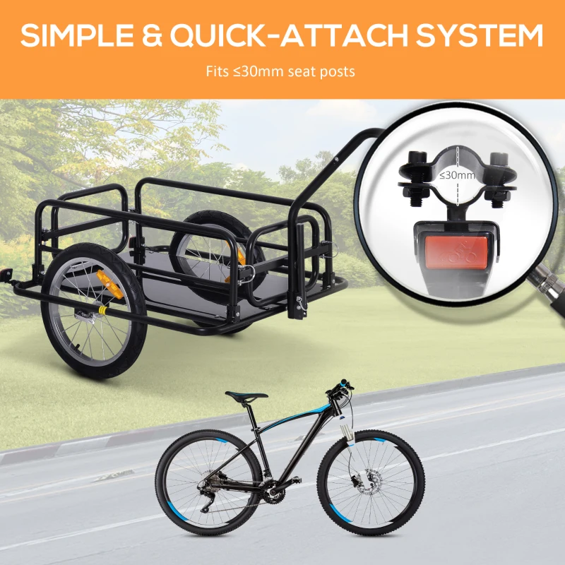 HOMCOM Aanhangwagen koppeling transportaanhanger fietskar bolderwagen zwart(m-5)
