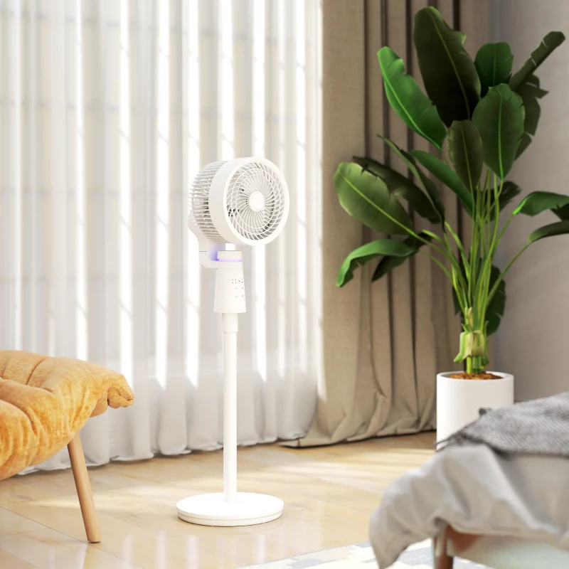 HOMCOM Pedestal Air Circulation Fan with Oscillating, Light Off, White