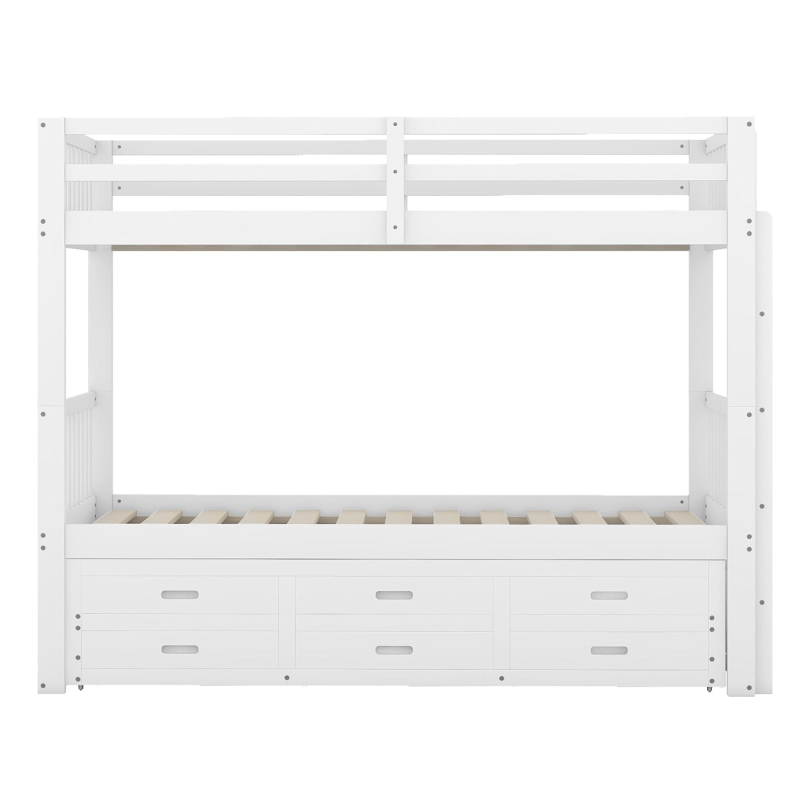 Lit superposé 90x200 cm pour enfants, lit cabane avec échelle, lit gigogne et 3 tiroirs,sans matelas, Blanc