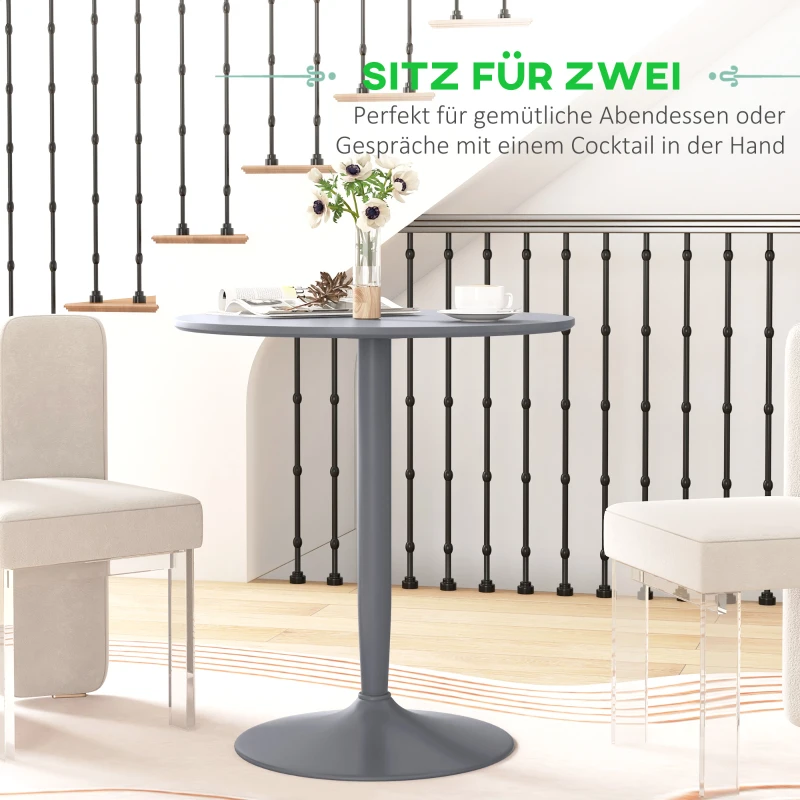 HOMCOM Eettafel voor 2 Personen, Ronde Tafelblad, Stalen Voet, Grijs, Ø70 x 75 cm
