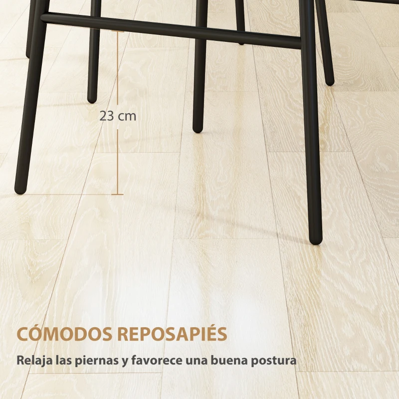 HOMCOM Conjunto de 2 Taburetes Altos de Cocina Taburetes de Bar con Respaldo y Asiento de Ratán para Bar Cocina Comedor Marrón