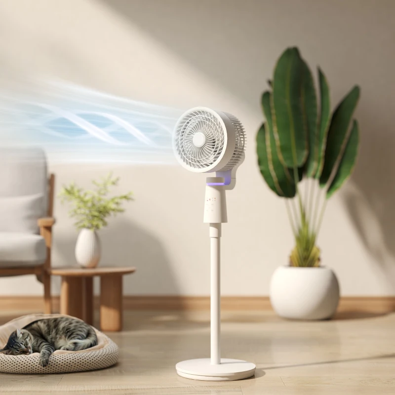HOMCOM Pedestal Air Circulation Fan with Oscillating, Light Off, White