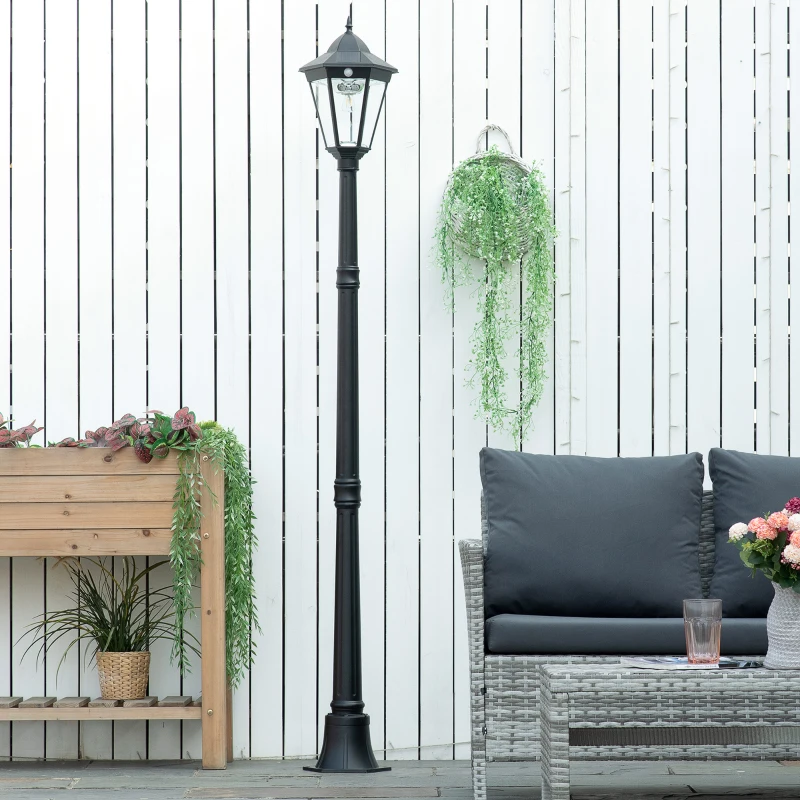 Outsunny Lampione Solare da Giardino con Luce LED e Sensore di Movimento, Alluminio e Vetro, 22x22x196 cm, Nero