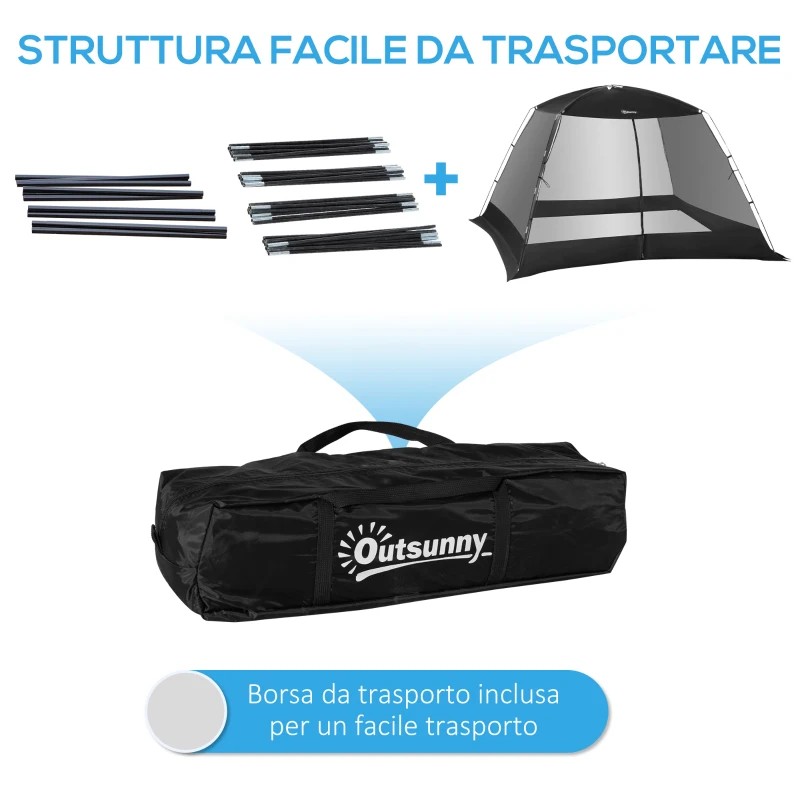 Outsunny Tenda da Campeggio e Spiaggia a Rete Anti UV per 4 Persone con Borsa di Trasporto, 3x3 m Nero