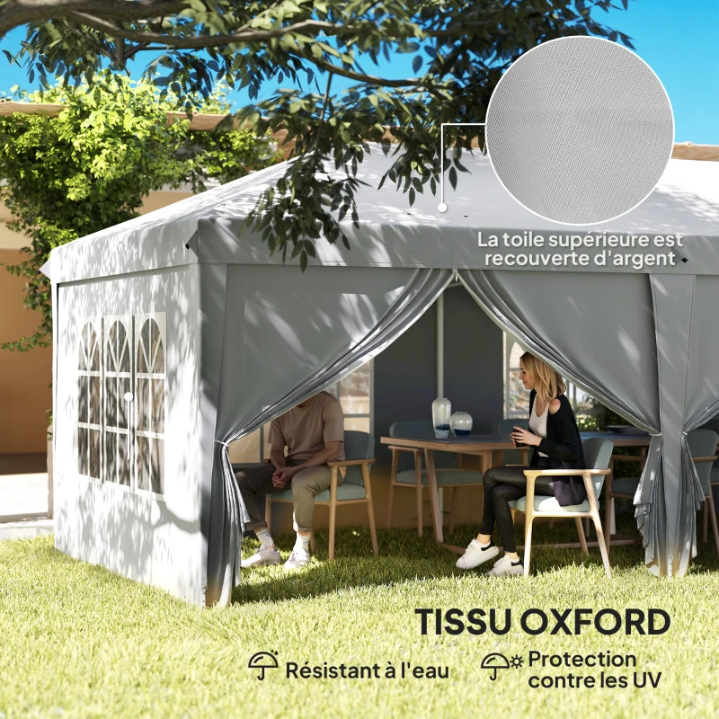 Outsunny Tonnelle barnum pliant pop-up 6 x 3 x 2,7 m 4 parois latérales amovibles 4 fenêtres sac de transport gris clair