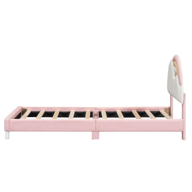 Letto imbottito a forma di arcobaleno con motivo a nuvole 90x200 cm, senza materasso, Rosa