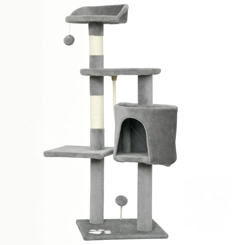 PawHut Arbre à chats multi-équipements griffoirs grattoirs plateformes niche corde jouets 40 x 40 x 114 cm gris