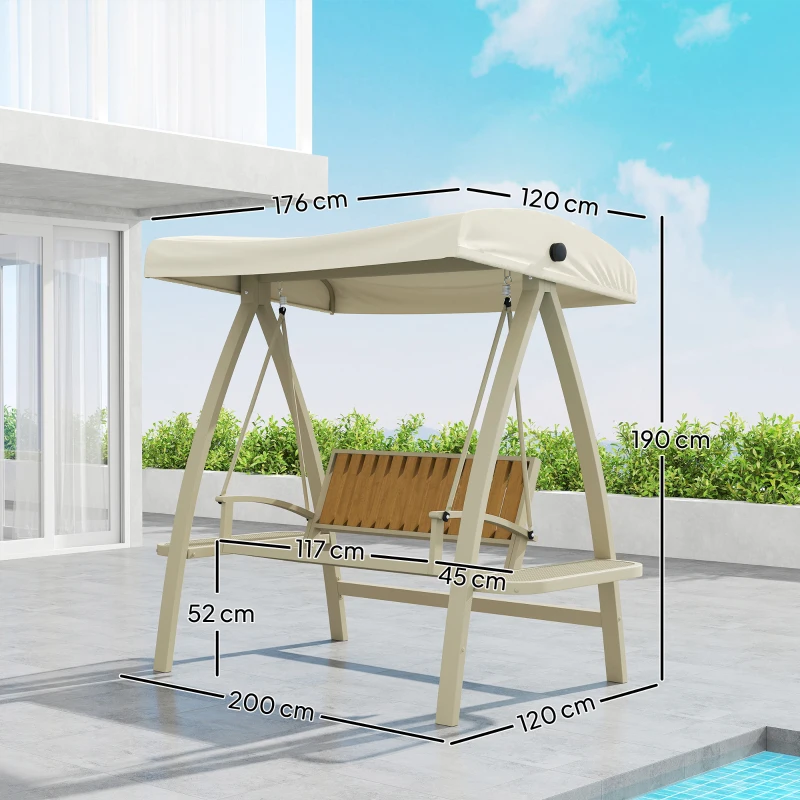 Outsunny Hollywoodschaukel 2-Sitzer Gartenschaukel mit verstellbarem Sonnendach, Seitentisch 200 x 120 x 190cm, Beige(m-3)