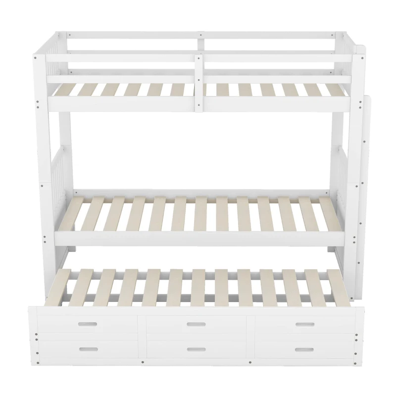 Lit superposé 90x200 cm pour enfants, lit cabane avec échelle, lit gigogne et 3 tiroirs,sans matelas, Blanc