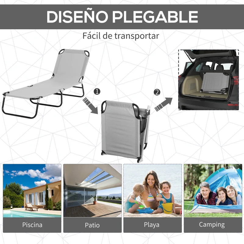 Outsunny Set de 2 Tumbonas de Jardín Reclinables con Toldo Desmontable y Respaldo Ajustable en 4 Niveles 187x58x36cm Gris Claro