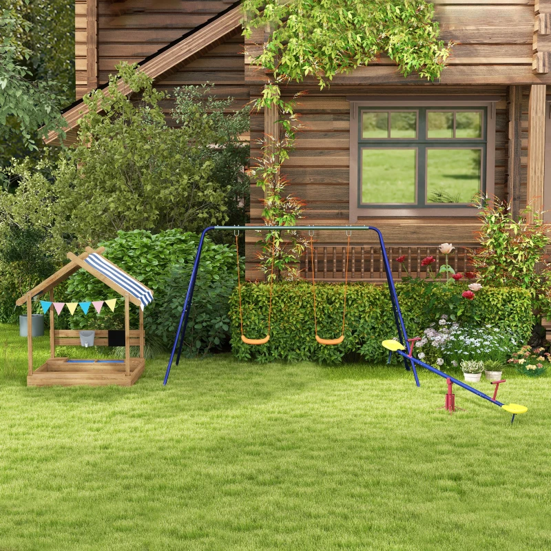 Outsunny Balanço giratória 360º para crianças acima de 3 anos com base de 4 hastes, postes de parada e alças de fácil aderência Jardim Pátio 182x77x43 cm Multicolor