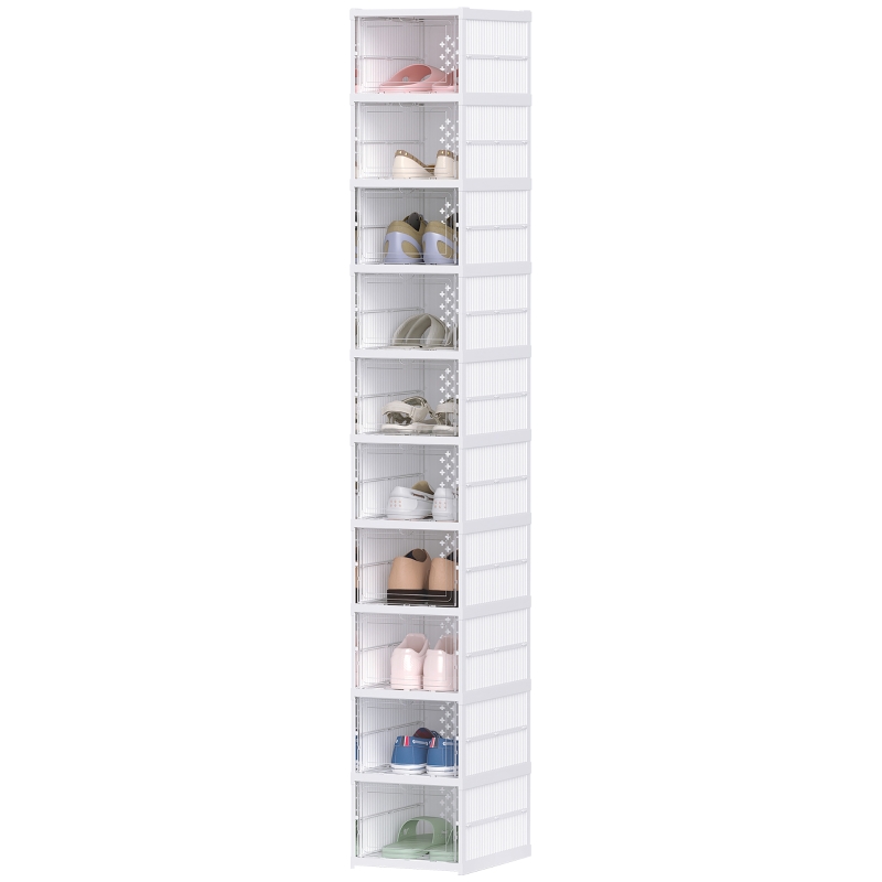 Lot De 10 Boîtes à Chaussures Pliables HOMCOM - Plastique Empilable, Porte Transparente, Taille Jusqu'à 43 | Rangement Organisé Pour Placard, 8 étages Boîte Rangement Chaussures
