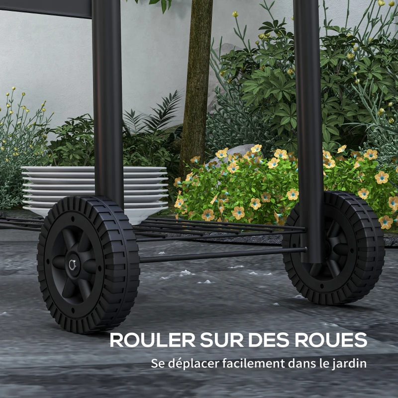 Outsunny Barbecue au charbon de bois chariot de BBQ, avec étagères, roulettes, couvercle, thermomètre, cheminée, en métal noir