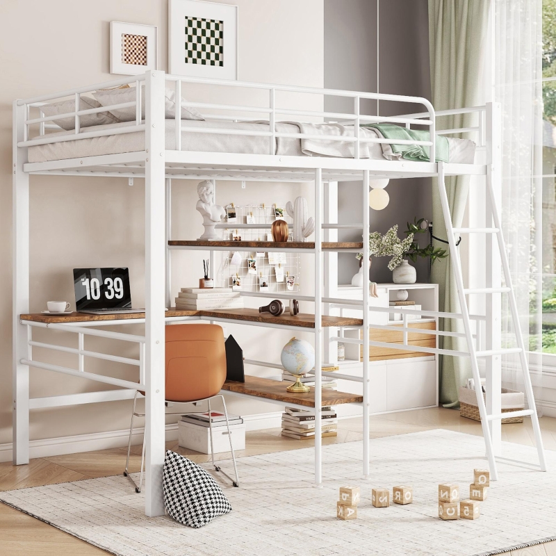Lit Mezzanine Avec Bureau Intégré - Gris, Métal - Pour Matelas 90x200 Cm (occasion)