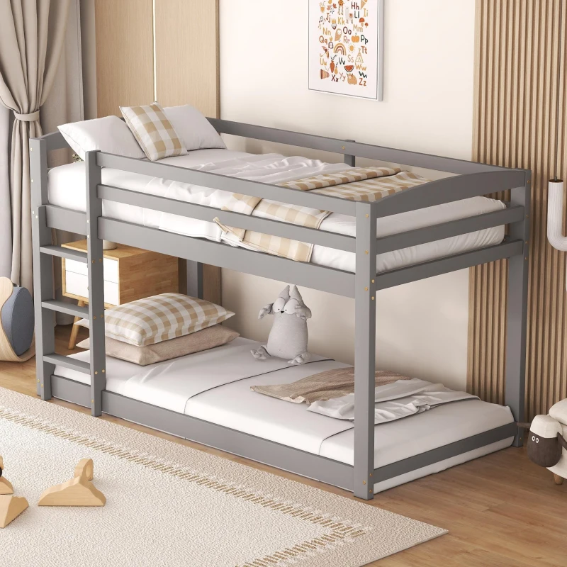 Letto a castello per bambini 6+ anni, 90x200 cm, struttura in legno, senza materasso, Grigio