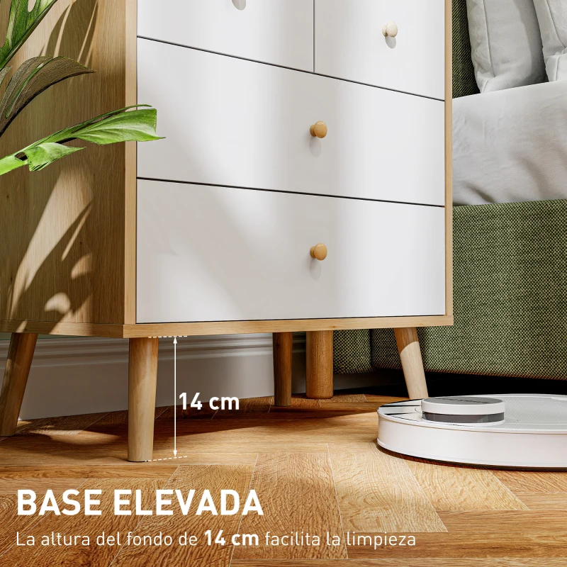 HOMCOM Cómoda de 4 Cajones con Acabado Elegante y Gran Capacidad de Almacenaje 60x35x65 cm Roble y Blanco