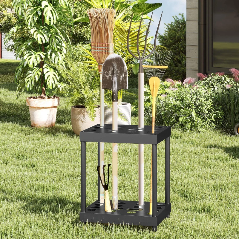 Outsunny Organisateur d'outils de jardin, support à outils de jardin 16 compartiments à 2 niveaux 42 x 33 x 50 cm noir