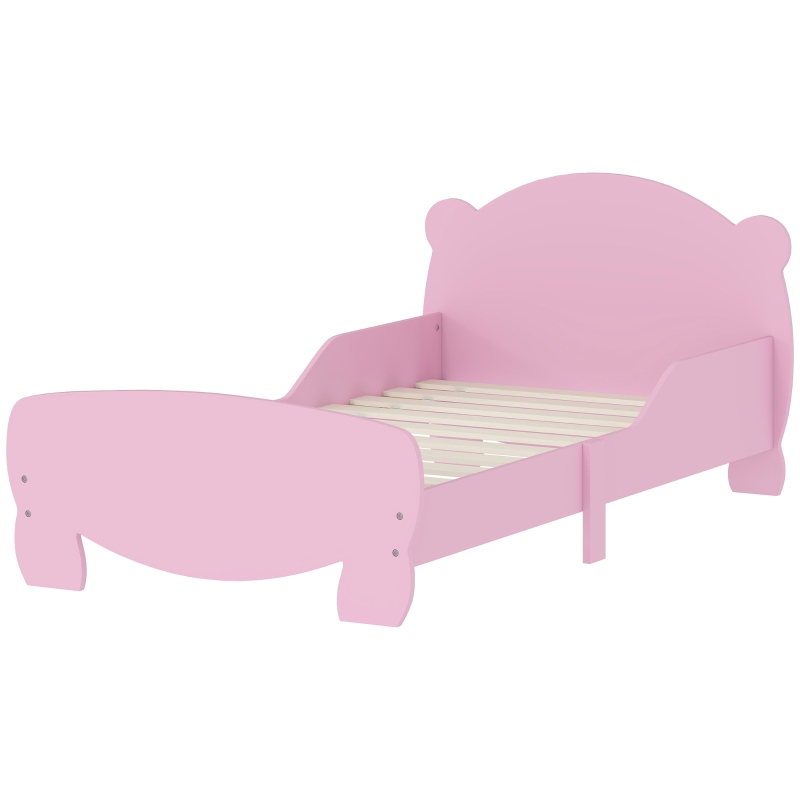 AIYAPLAY Lettino per Bambini con Testiera e Pediera a Orso e 2 Sponde Laterali, in Legno, 143.5x80x55 cm, Rosa